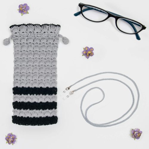 Two Colored Crochet Case and Glass Strap Set