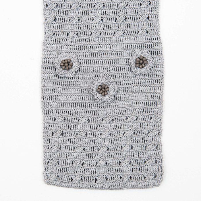 Gray Crochet Case With Tiny Crochet Flowers Small Sand Beads Body Front Shot