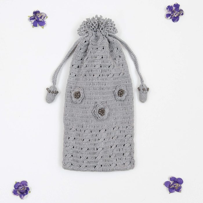Gray Crochet Case With Tiny Crochet Flowers Small Sand Beads Top Shot