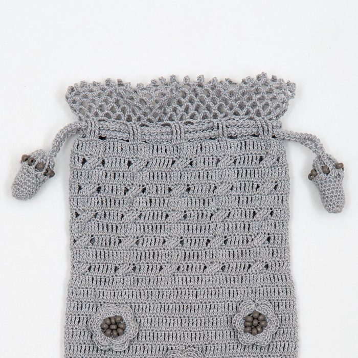 Gray Crochet Case With Tiny Crochet Flowers Small Sand Beads Uppe Body Detail Shot