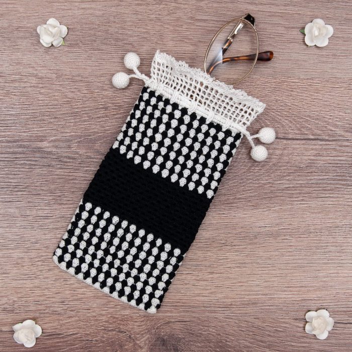 Handmade Crocheted Bicolor Case With Spotted Textured Body And Twin Tassel