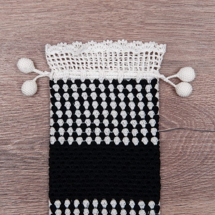 Handmade Crocheted Bicolor Case With Spotted Textured Upper Body Shot