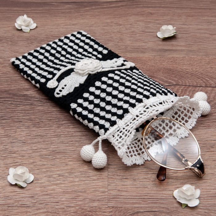 Handmade Crocheted Bicolor With Spotted Textured Case With Flowers and Leaves Shot