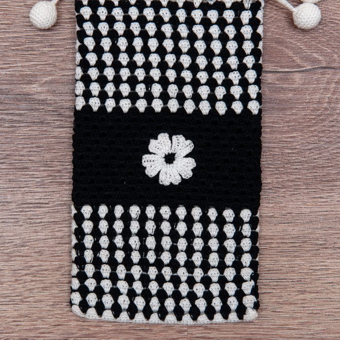 Handmade Crocheted Bicolor With Spotted Textured Case With Tiny Flower Body Detail Shot