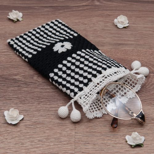 Handmade Crocheted Bicolor With Spotted Textured Case With Tiny Flower Shot