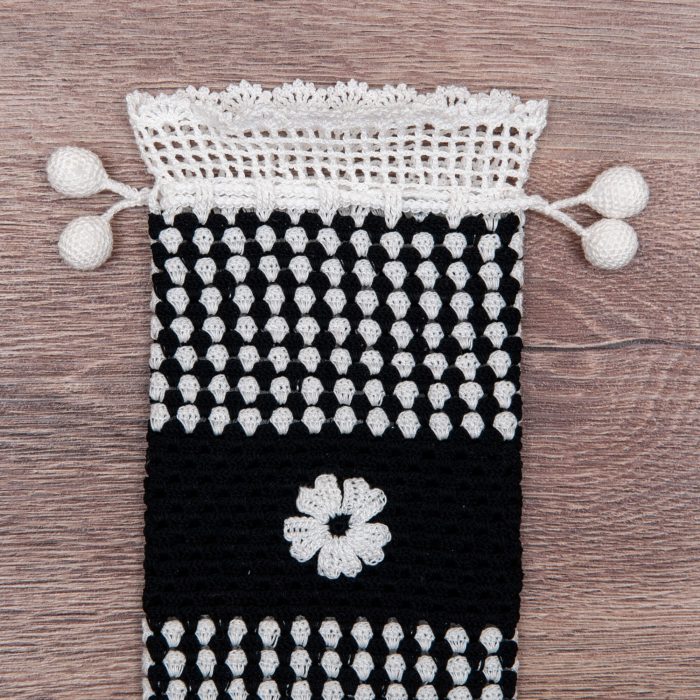 Handmade Crocheted Bicolor With Spotted Textured Case With Tiny Flower Upper Body Shot