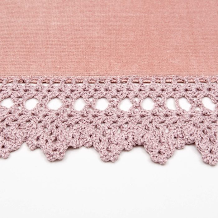 Powder Color Crochet Face Hand Vintage Style Towel Close Angle Shot