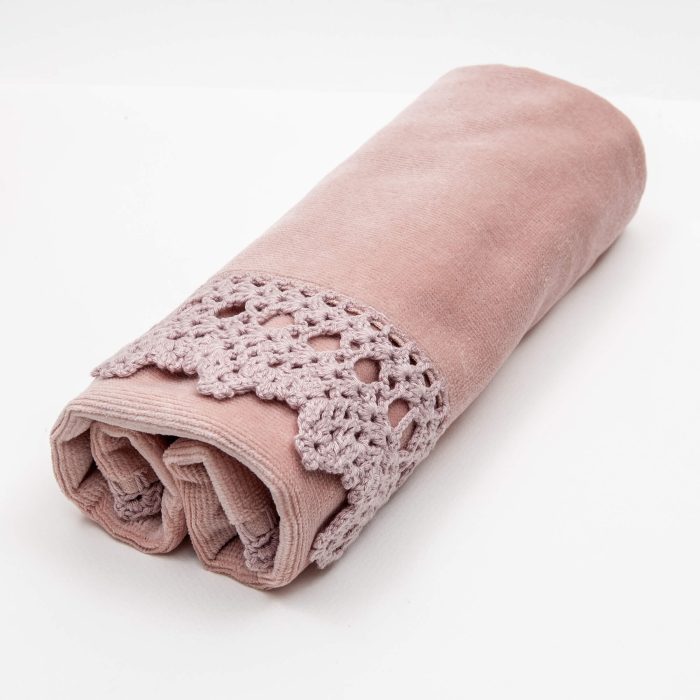 Powder Color Crochet Face Hand Vintage Style Towel Rolled Shot