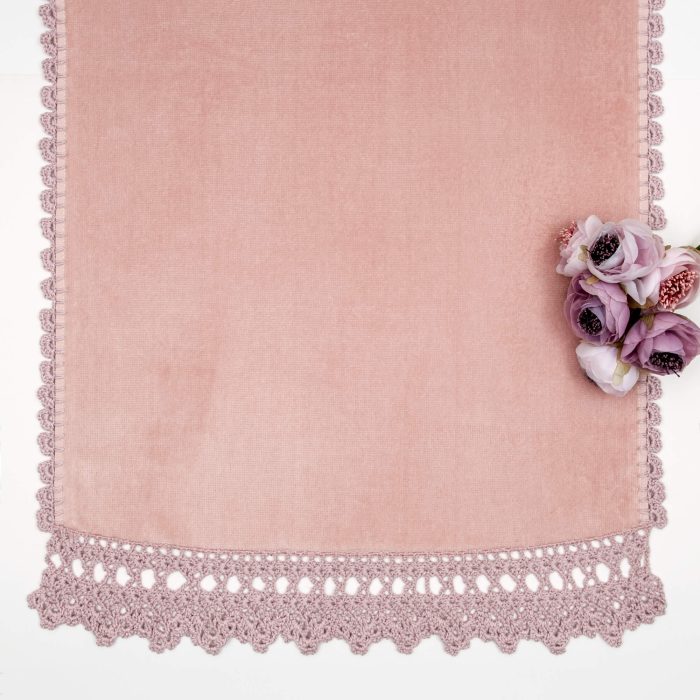 Powder Color Crochet Face Hand Vintage Style Towel With Flower Shot