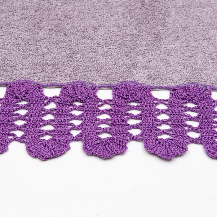 Purple Bamboo Face Hand Crocheted Towel Bottom Angle Detail