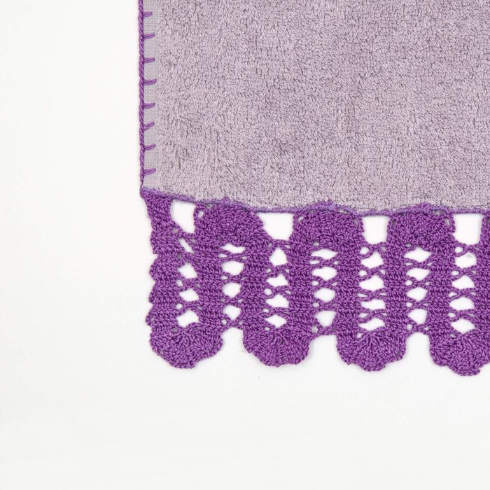 Purple Bamboo Face Hand Crocheted Towel Corner Detail