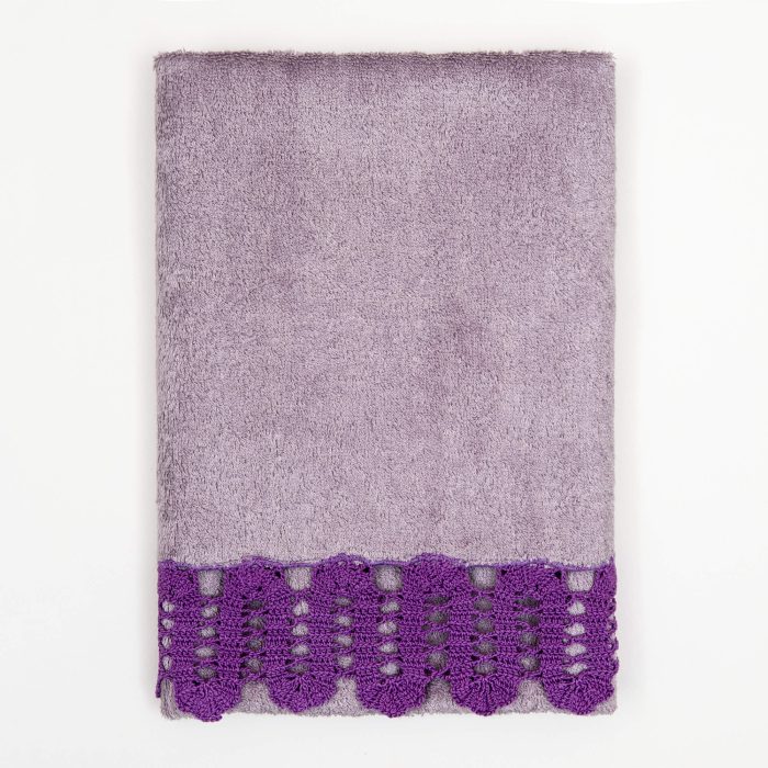 Purple Bamboo Face Hand Crocheted Towel Folded Shot
