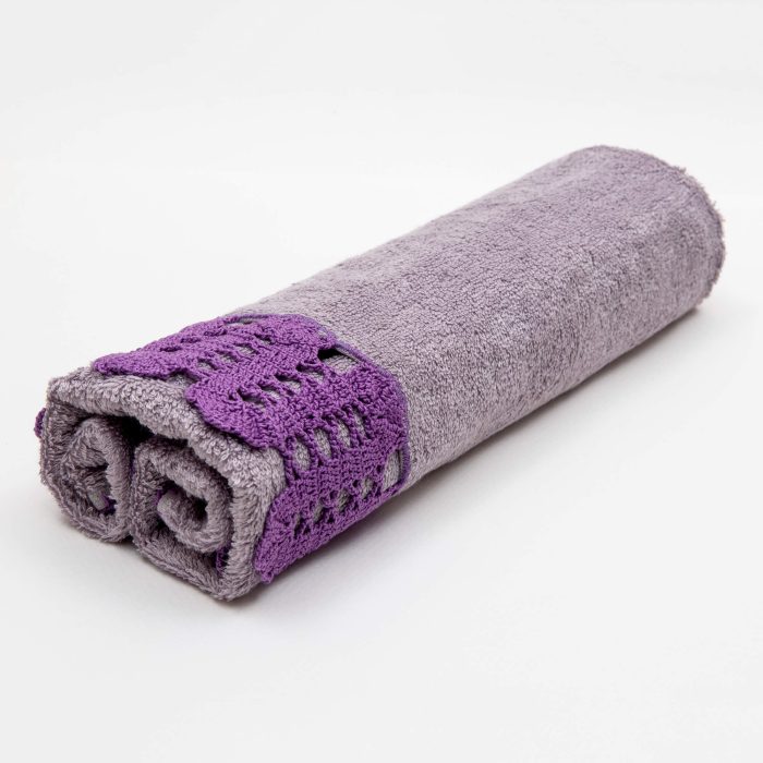 Purple Bamboo Face Hand Crocheted Towel Rolled Shot