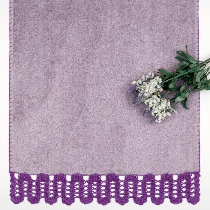 Purple Bamboo Face Hand Crocheted Towel With Flowers