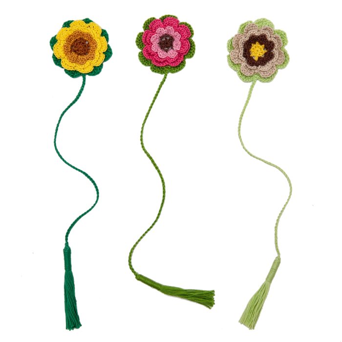 Customizable Sunflower Crochet Bookmark With 3 Different Color Options Wtih White Background
