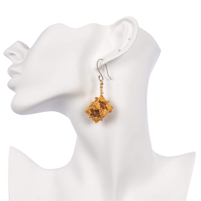 Dangle Drop Cube Crochet Earrings With Beading Micro Crochet Jewelry Close Head Angle Shot