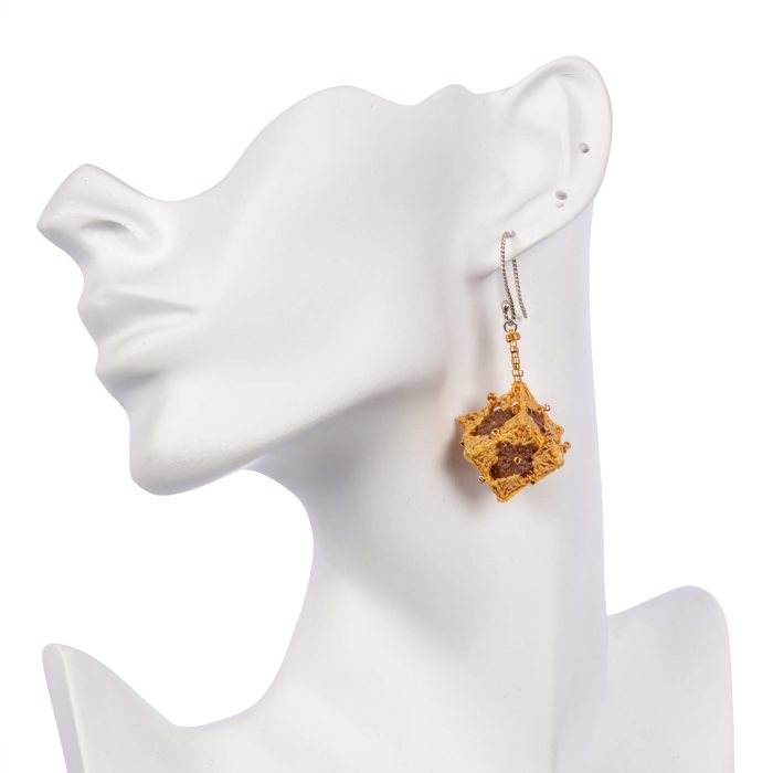 Dangle Drop Cube Crochet Earrings With Beading Micro Crochet Jewelry Close Head Shot