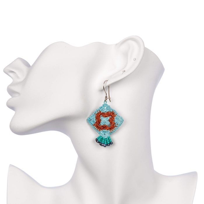 Handmade Micro Crochet Dangle Earrings with Beaded Tassels Crochet Jewelry Close Head Shot