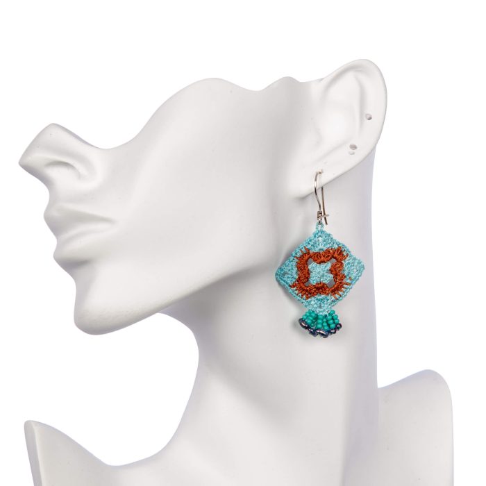 Handmade Micro Crochet Dangle Earrings with Beaded Tassels Crochet Jewelry Side Head Shot