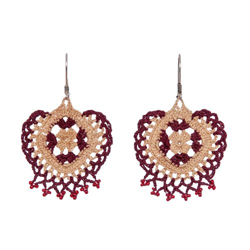 Handmade Micro Crochet Jewelry With Caramel and Claret Red Tassels