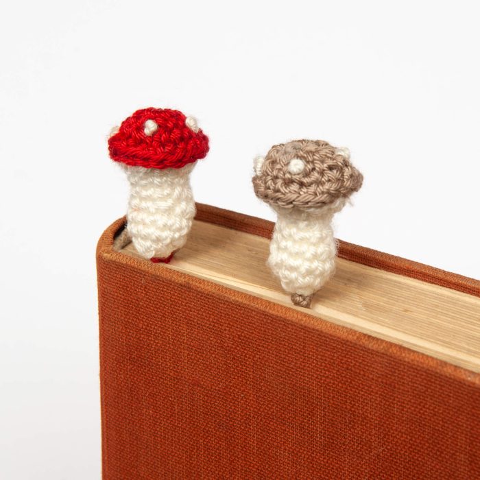 Cottagecore Handmade Crochet Mushroom Bookmark Gifts For Book Lovers Book Shot Angle