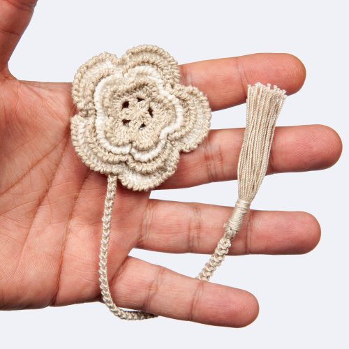 Crochet Flower Bookmark With Five Round Leaves and Tassel Hand Shot,