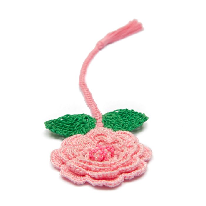 Four Layered Pink Crochet Flower Bookmark Angle Shot