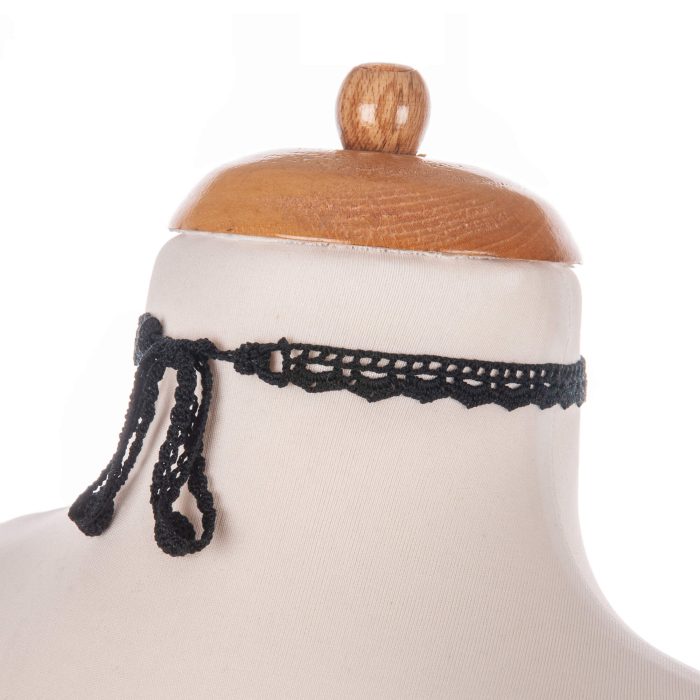 Handmade Black Crochet Choker Necklace Side Angle Back Shot