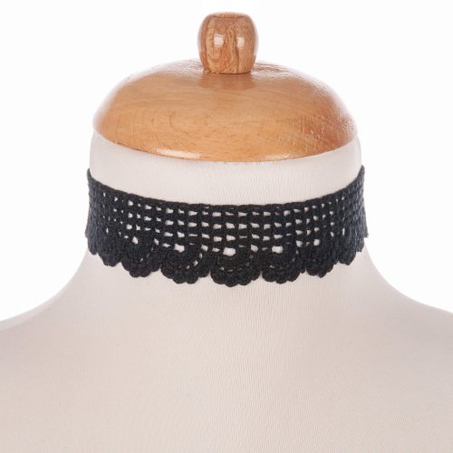 90s Cotton Crochet Jewelry Black Choker Necklace Front Shot