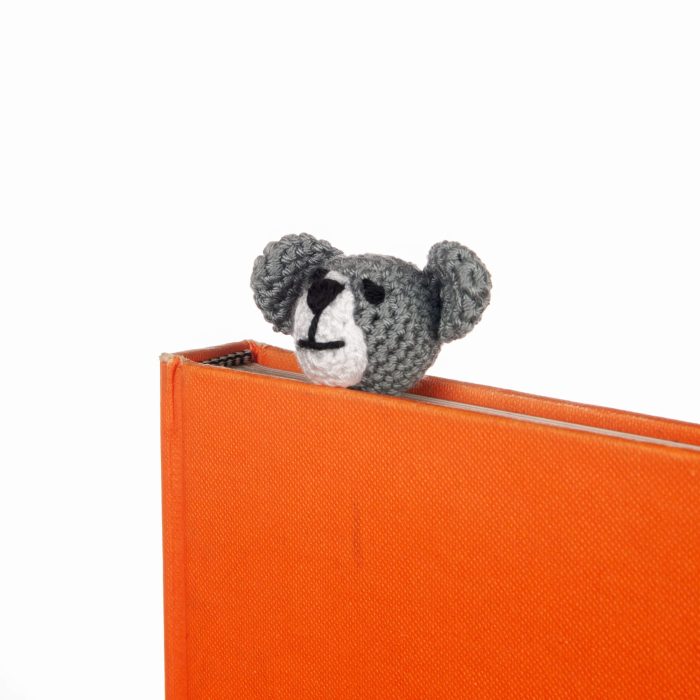 Amigurumi Crochet Koala Animal Toy Bookmark With Tassel Book Angle Shot