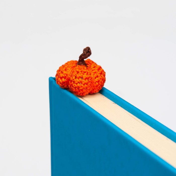 Autumn Stocking Stuffer Pumpkin Bookmark Crochet Bookmark Gift Book Angle Shot