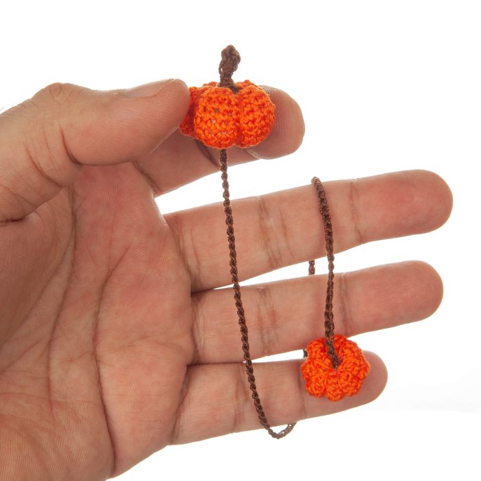 Autumn Stocking Stuffer Pumpkin Bookmark Crochet Bookmark Gift Hand Detail Shot