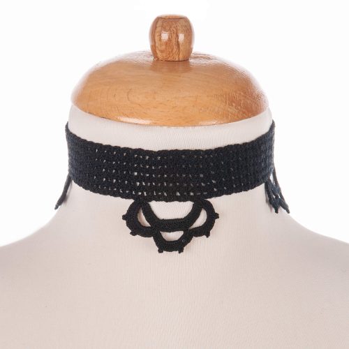 Black Crochet Victorian Lace Choker Necklace Handmade Punk Collar Front Shot