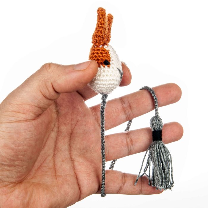 Crochet Amigurumi Bunny Plushie Bookmark Accessory Angle Hand Shot