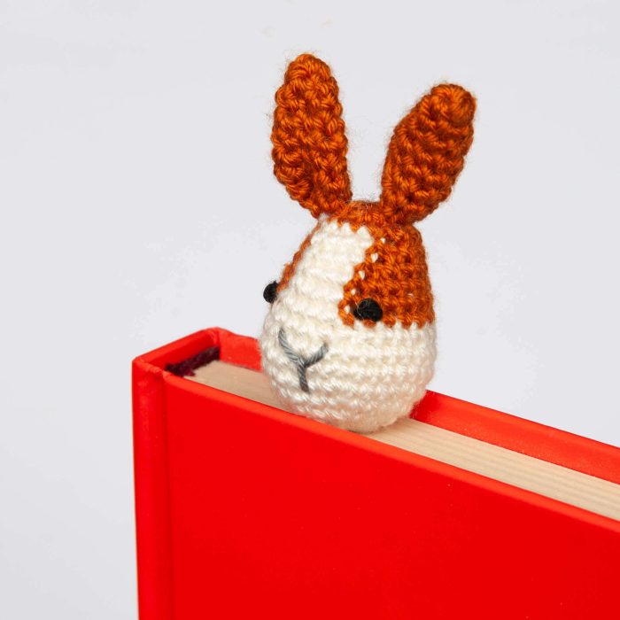 Crochet Amigurumi Bunny Plushie Bookmark Accessory Angle Shot