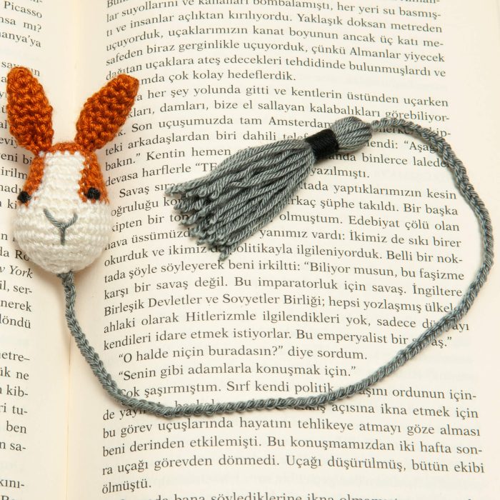 Crochet Amigurumi Bunny Plushie Bookmark Accessory On The Book