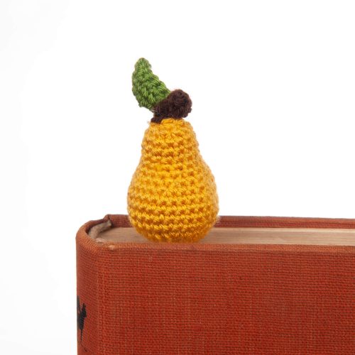 Crochet Amigurumi Pear Bookmark Book Shot Front