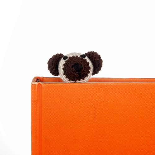 Crochet Amigurumi Puppy Toy Bookmark Accessory Front Book Shot