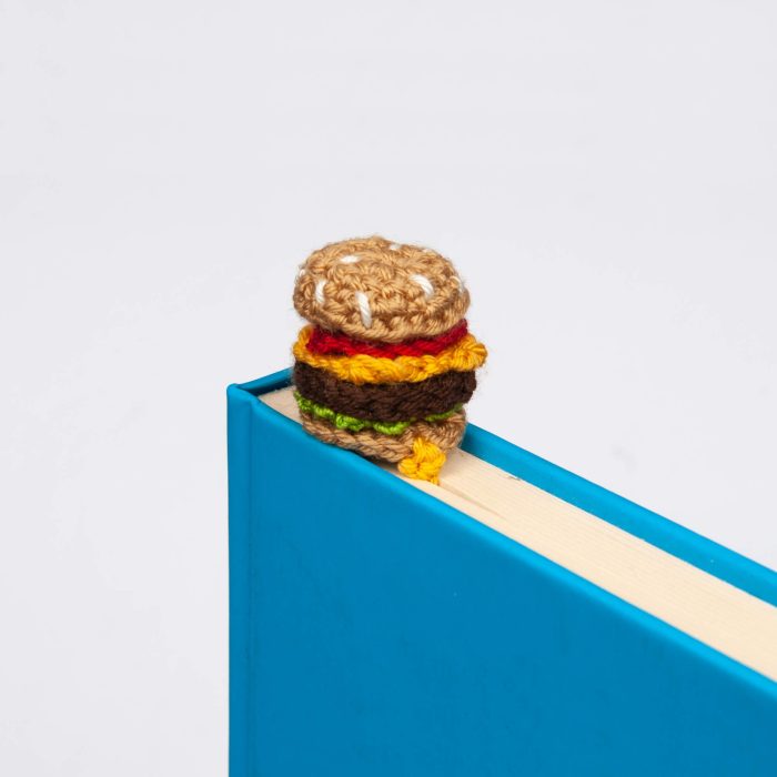 Crochet Hamburger Bookmark With French Fries Tassel Book Angle Shot