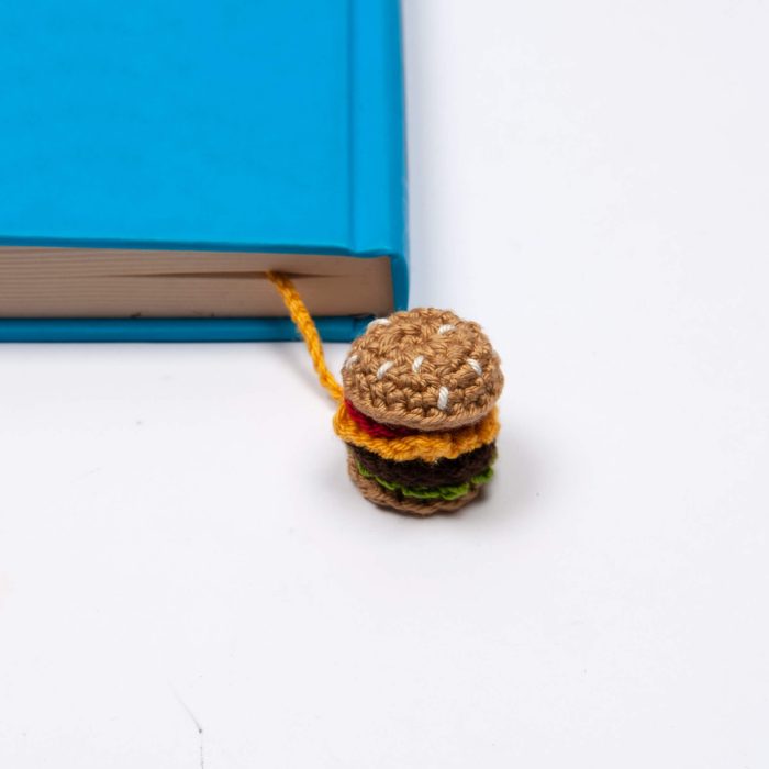 Crochet Hamburger Bookmark With French Fries Tassel Hamsburger Close Shot