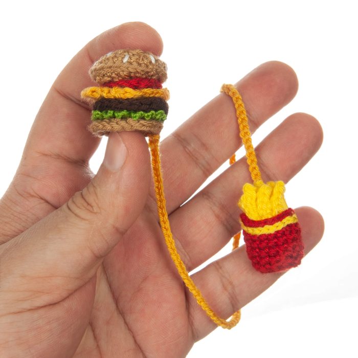 Crochet Hamburger Bookmark With French Fries Tassel Hand Shot