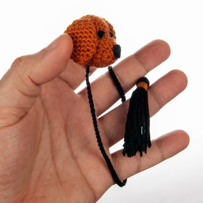 Crochet Handmade Puppy Amigurumi Bookmark Plushie Hand Side Shot