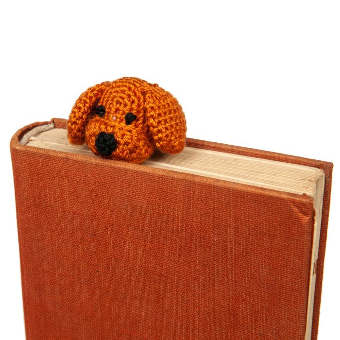Crochet Handmade Puppy Amigurumi Bookmark Plushie Head Side Shot
