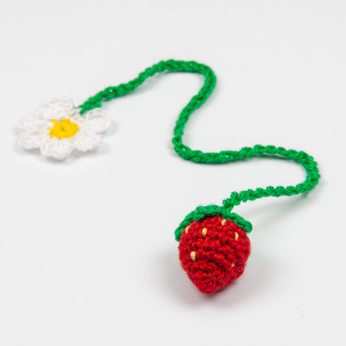 Crochet Strawberry Bookmark With Daisy Flower Single Shot