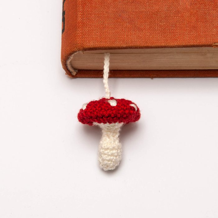 Cute Crocheted Red Mushroom Bookmark Gift On