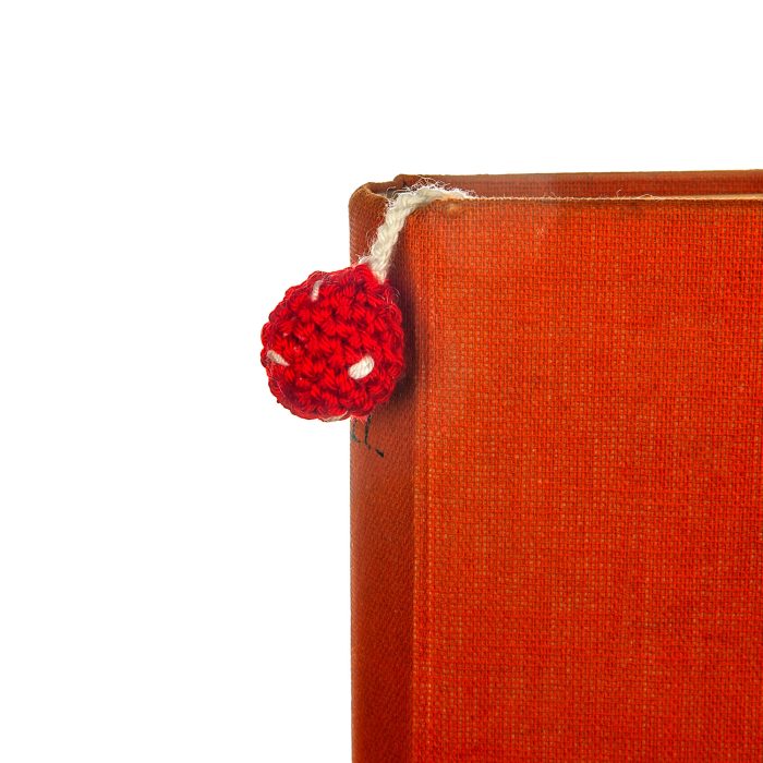 Cute Crocheted Red Mushroom Bookmark Gift On Book Tassel Shot
