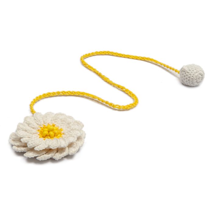 Delicate and Artistic Two-Layered Handmade Micro Crocheted Beaded Daisy Bookmark with Tassel Angle Shot