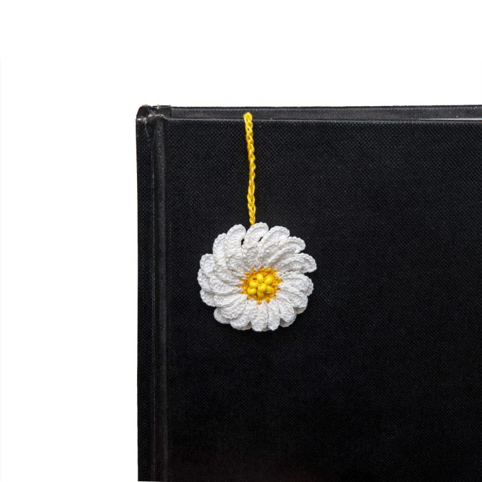 Delicate and Artistic Two-Layered Handmade Micro Crocheted Beaded Daisy Bookmark with Tassel Book Over Shot