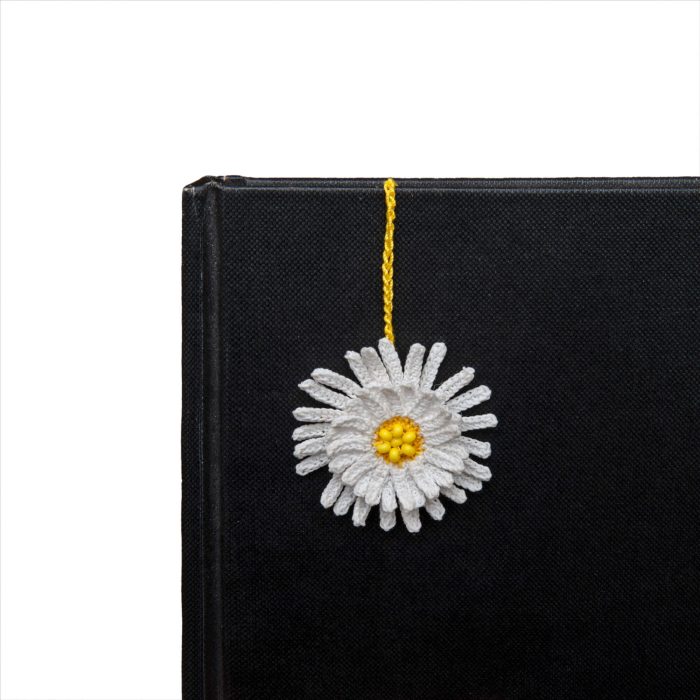 Elegant Two-Layered Handmade Micro Crocheted Beaded Daisy Bookmark with Tassel Book Hanging Shot