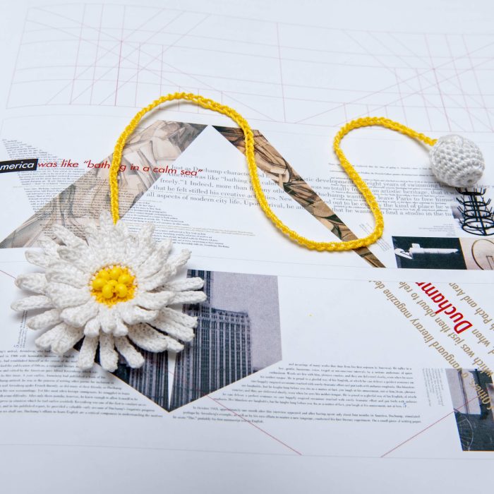Elegant Two-Layered Handmade Micro Crocheted Beaded Daisy Bookmark with Tassel On Book Shot